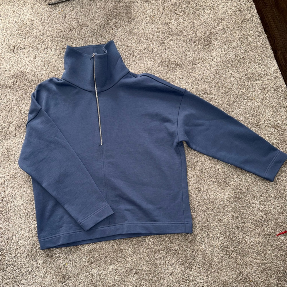 NWOT Haven Made Well: Blue Quarter-Zip Sweatshirt with Stand-Up Collar